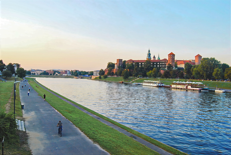 13 - The historic Wawel Royal Castle and the Vistula River embankment in Kraków, Poland